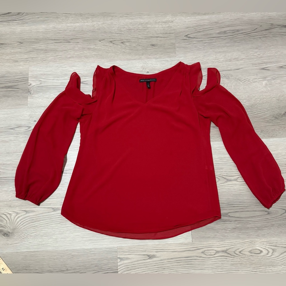 White House Black Market Red Cold Shoulder Blouse